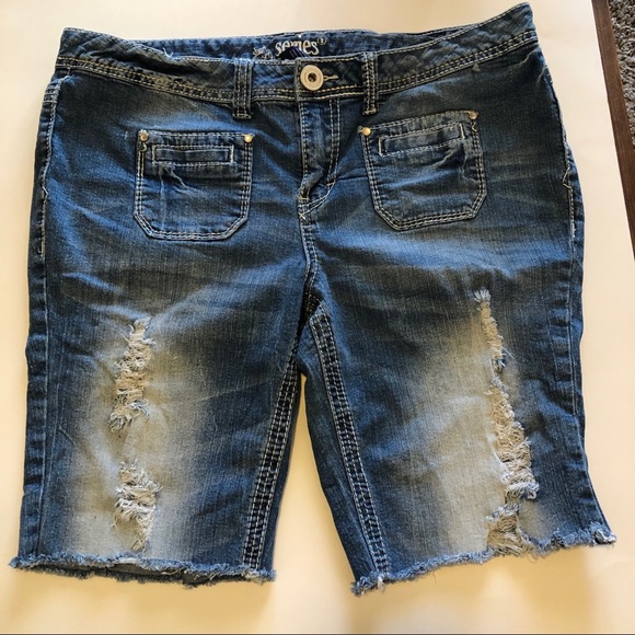 series Pants - Series raw hem distressed jean shorts.